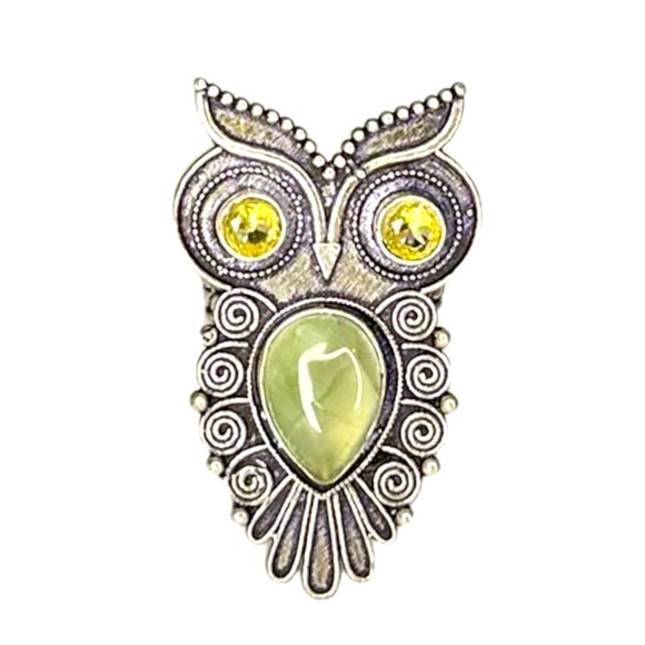Vtg Owl Ring with Faux Labradolite Stone - Picture 1 of 4